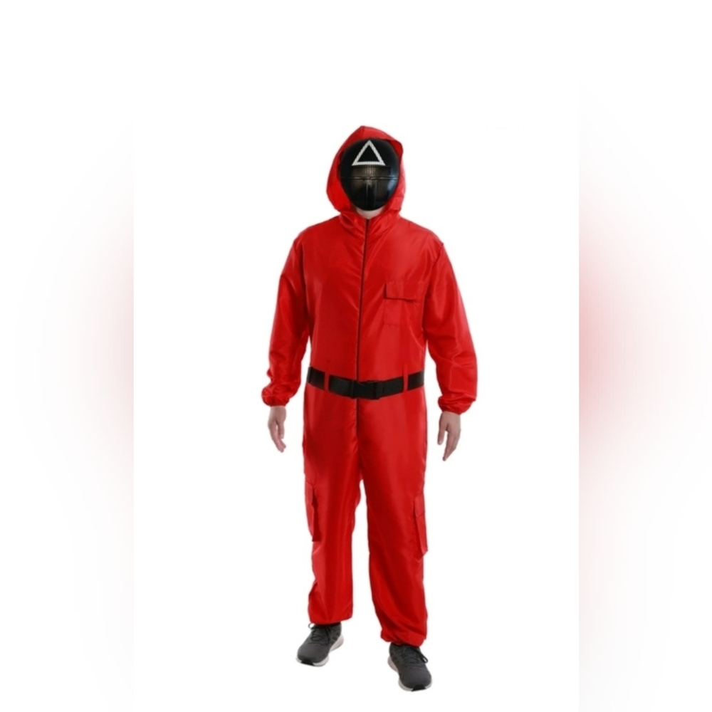 Squid Games Red Costume Jumpsuit WithTriangle Mask Adult XL